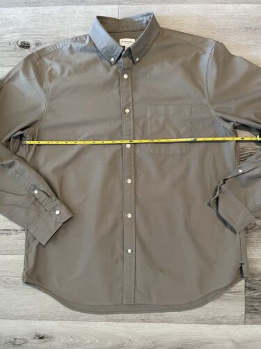 Club Monaco Slim Fit Striped Dark Khaki Button Down 100% Cotton Men’s XL - Picture 13 of 15