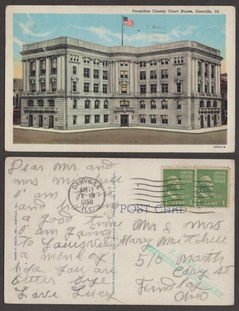 1950 Illinois Postcard Danville Vermilion County Court House eBay