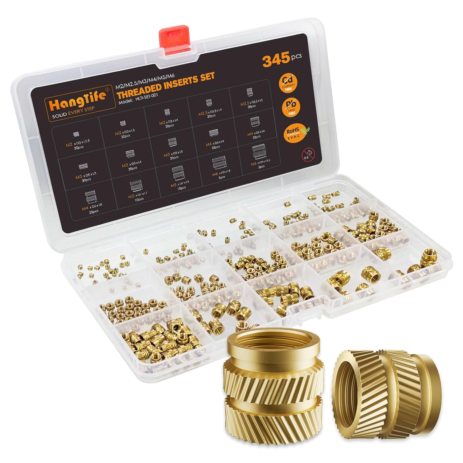 Kit Assortimento Inserti Filettati in Ottone M2-M6 Heat Set 345pz