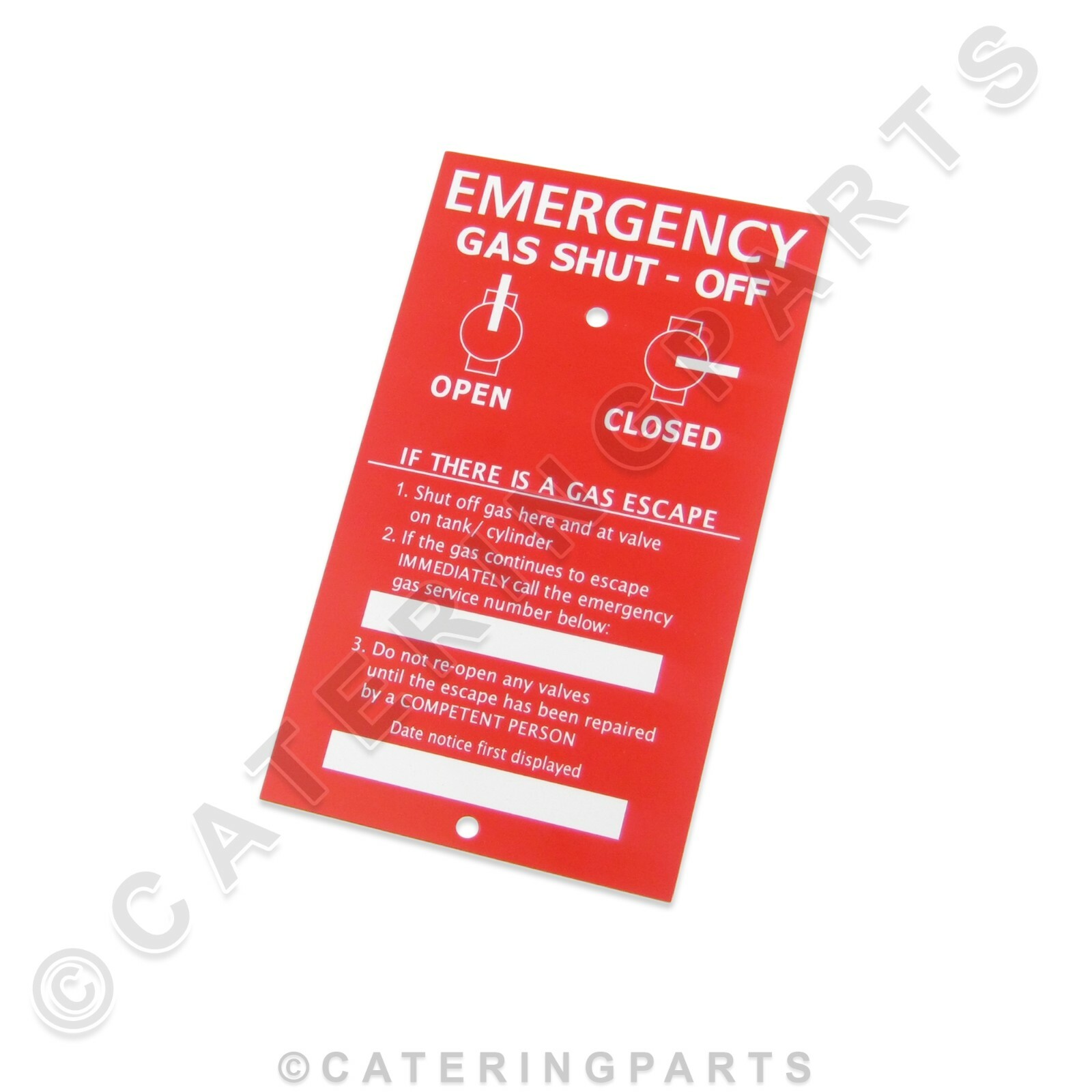 LPG PROPANE GAS REGULATOR EMERGENCY GAS CUT OFF 1 x RED PLASTIC SIGN