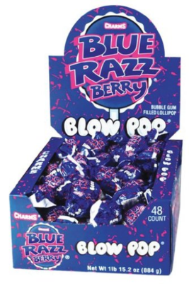 Charms Blue Razz Berry Blow Pop Box 884 g (48 Units) Charms Blue Razz Berry Blow Pop Box 884 g (48 Units)
