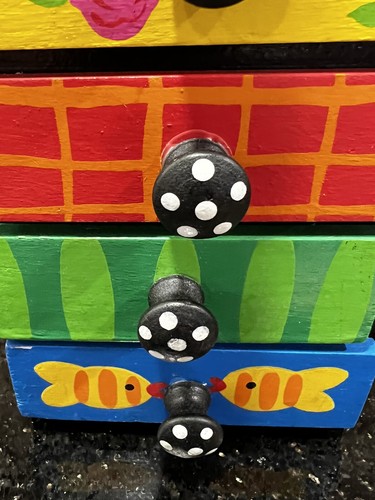 Tatutina Hand Painted Floral 6 Drawer Black Jewelry Box Storage 9” T X 4” W - Picture 10 of 12