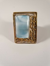 Sterling Silver 925 Gold Plated Dominikan Caribbean LARIMAR RING Adjustable NWT