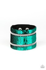Paparazzi MERMAID Service - Green and Silver Sequin - Rhinestones Wrap Bracelet