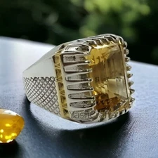 Citrine Gemstone With 925 Sterling Silver Ring For Men's #AL493