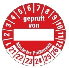 100x Pr&uuml;fplakette "gepr&uuml;ft von..beschriftbar N&auml;chster Pr&uuml;ftermin 21-26"|&Oslash;20-40mm