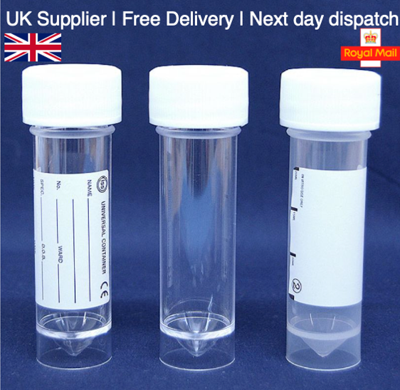 Sample Bottle with Printed Label NHS style for Urine. UK Supplier Free