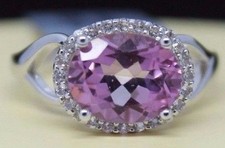 Sterling Silver Oval Pink Topaz with White Topaz Accent Ring Size 7