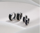 Wide Band Black Onyx Bar Huggie Hoop .925 Sterling Silver Earrings Gift Box Pe48