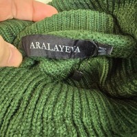 Turtleneck Sweater Dress W/ Belt Women's Size M Green Knit Long Sleeve Ribbed 4