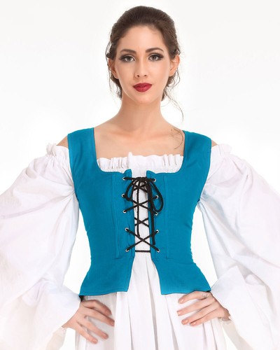 MEDIEVAL WENCH PIRATE RENAISSANCE COSTUME REVERSIBLE PEASANT BODICE VEST CORSET - Picture 10 of 20