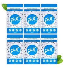 PUR Xylitol Chewing Gum PEPPERMINT 55 Pieces, 6 Pack Dry-Mouth Sugarless Vegan