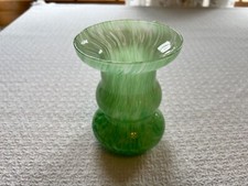 Green Hand Blown Glass Vase With White Swirl Design