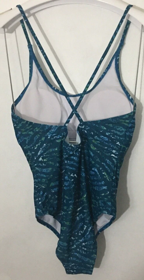 Traje de baño para mujer de una pieza verde azul correas cruzadas acolchado forrado talla M Foto 4 de 4