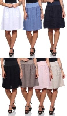Damen Leinen Rock Sommerrock locker kurz Freizeit 100% Leinen Leinenrock Strand