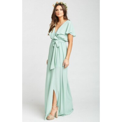 dusty mint bridesmaid dresses Chiffon Dusty Green Long Bridesmaid Dress with Sleeves – FancyVestido