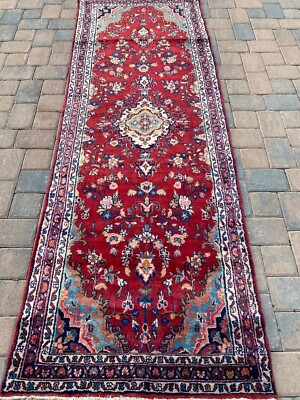 Handmade Vintage Turkish Floral Runner, Stunning Colors,Light Distress, 3'6''x10'
