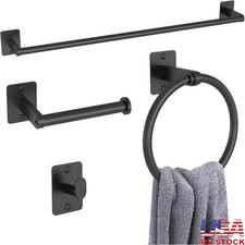 4 Piece Bathroom Accessory Set Towel Bar Ring Hook Toilet Paper Holder Rustproof