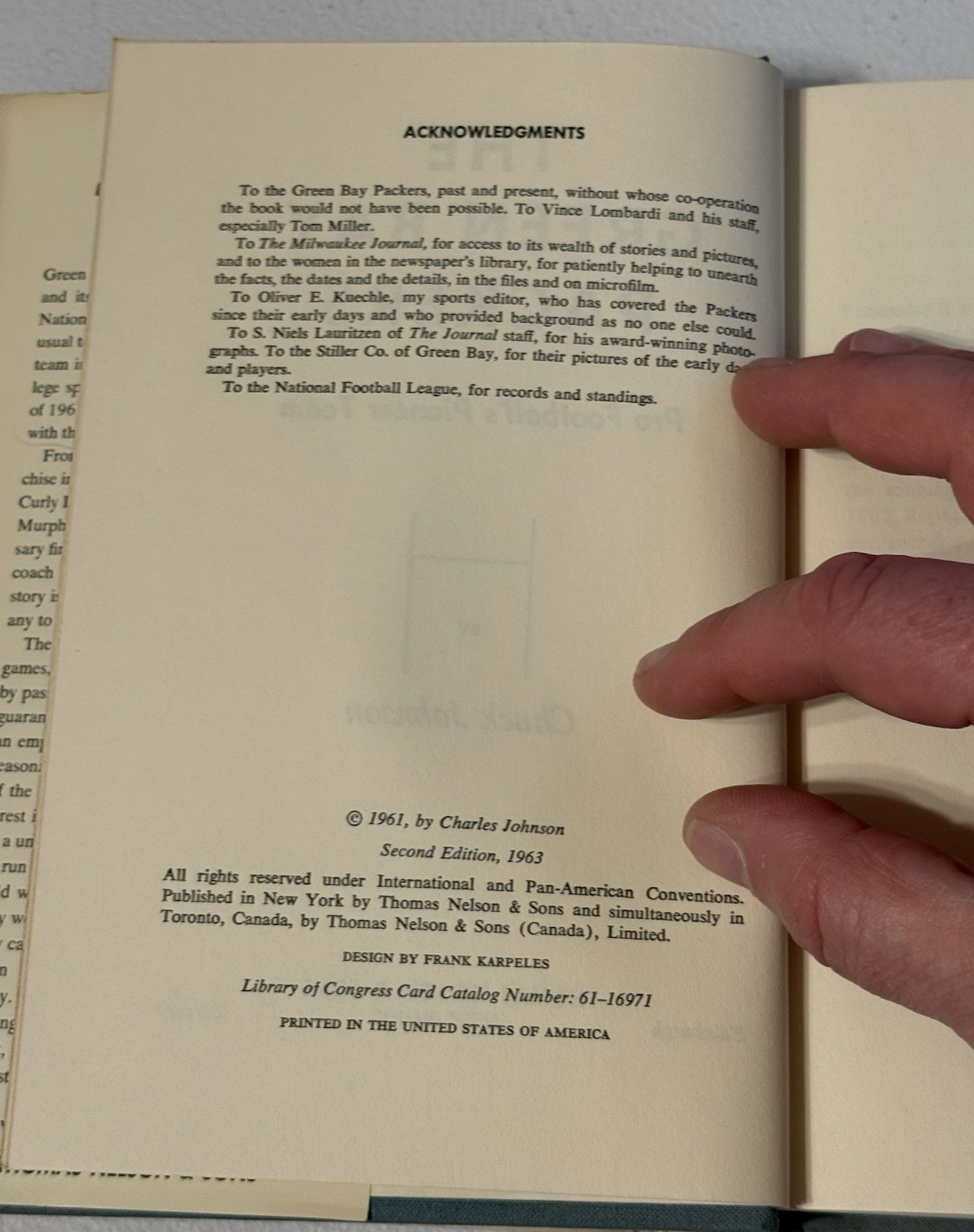 Green Bay Packers Pro Football Pioneer Team Chuck Johnson 1963 Hard Cover Rev Ed
