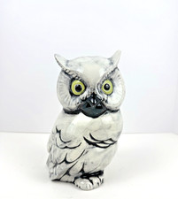 Vintage MCM Ceramic Owl Money Bank Green Eyes