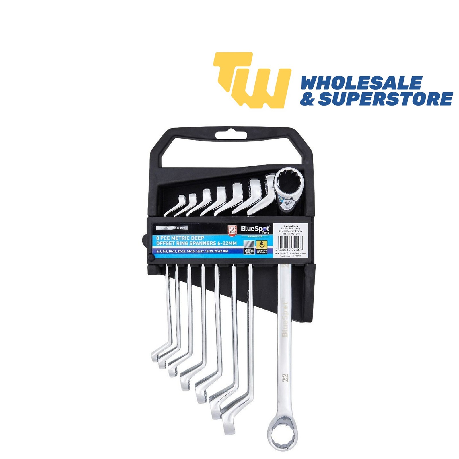 BlueSpot 8pc Deep Offset Metric Combination Spanner Wrench Set 6-22mm Spanners