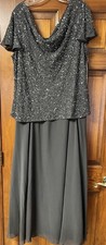 J KARA Formal Gown Size 14 Gray Chiffon Beaded Cowl Popover Flutter Sleeve