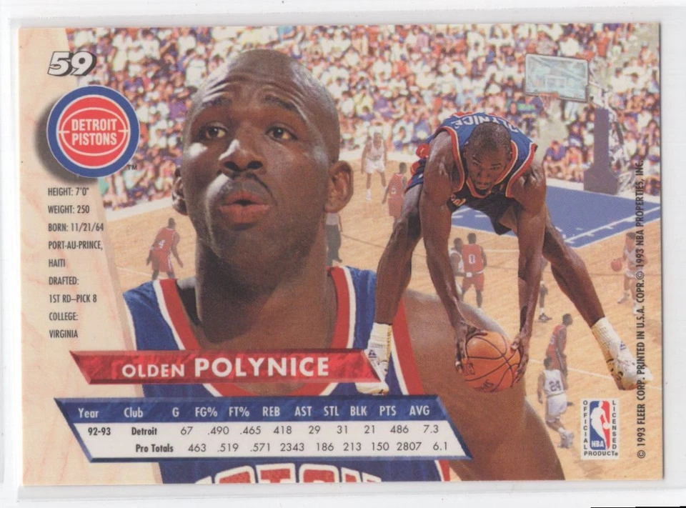 1993-94 Ultra Olden Polynice Detroit Pistons #59 - Image 2 of 2
