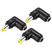 3Pcs DC Adapter Yellow 90 Degree F/M 5.5x2.1mm to 5.5x2.5mm with 1.2" Wire