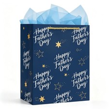 Fathers Day Gift Bags 11.5'' Navy Blue Happy Fathers Day Gift Bag with Tissue Pa