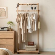 Solid Wood Clothes Rack Rolling Garment Rack ...