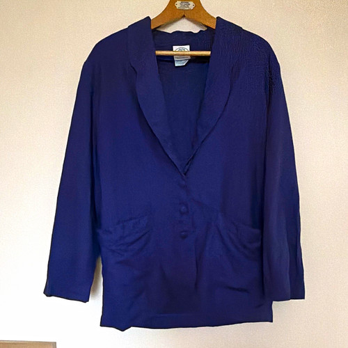 Laura Ashley, Vintage Laura Ashley Purple Linen Blend Button Front Long Blazer Jacket UK 16