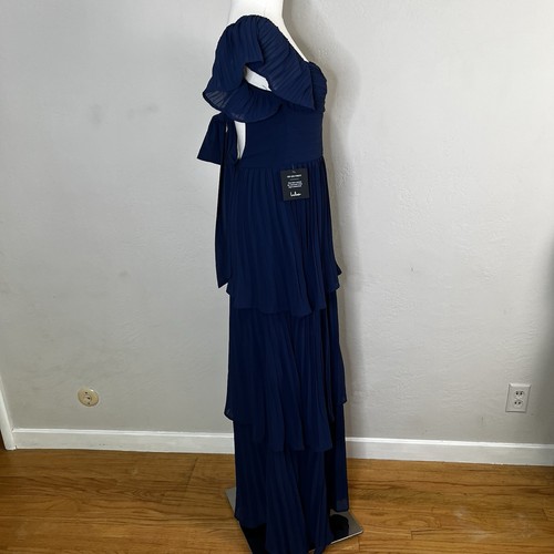 Maxi Vestido Lulus Notorious Charm Azul Marino Plisado en Niveles Sweetheart Talla XS NUEVO - Imagen 6 de 10