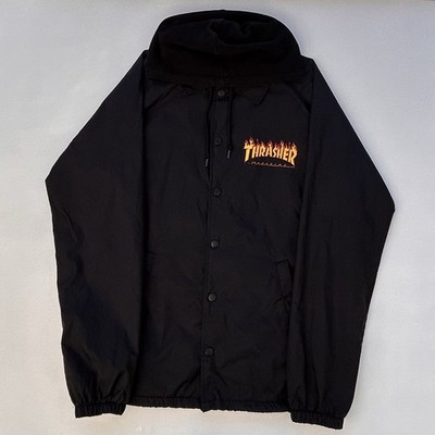 Thrasher Classic Flame Logo Windbreaker Nylon Hooded Snap Jacket Men s Small