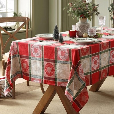 Home Bargains Plus Wreath Plaid Fabric Tablecloth 60 X 84 Inch Rectangle Red