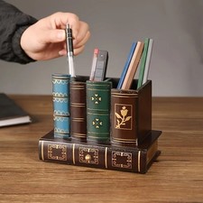 1pc Vintage Wooden Pen Holder Desk Organizer Decorative Storage Box Office Home