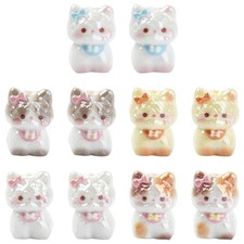10pcs 3D Cute Cat Electroplate Opaque Resin Beads Cat Beads for DIY