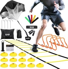 GHB Agility Ladder Set with 4 Hurdles, Cones, Parachute, Bands  Jump Rope