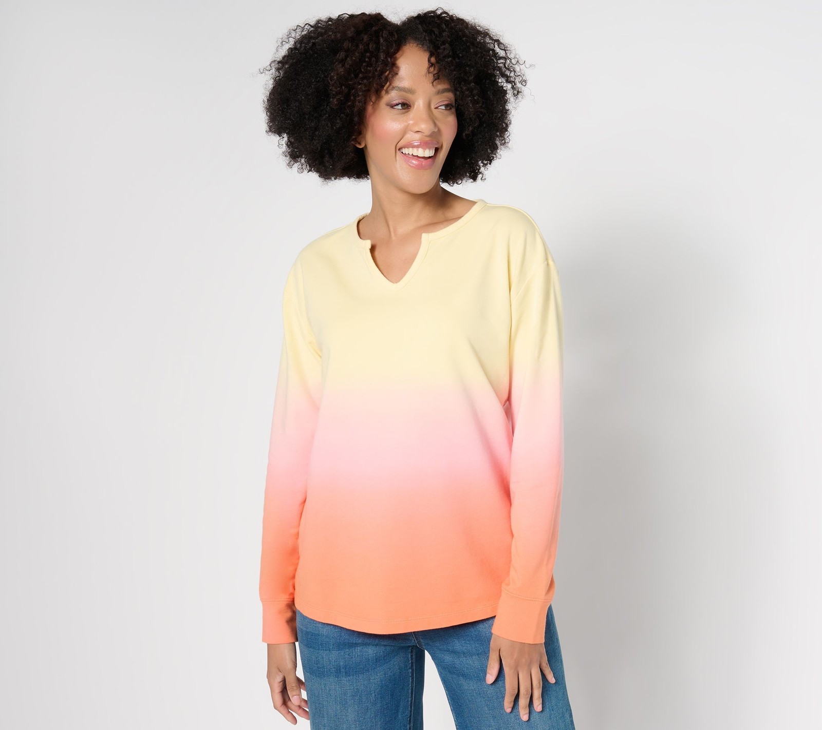 SUNNYLiFE Women's Top Sz L Denim & Co. French Terry Dip Dye Multi-colored