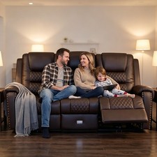 Oversized PU Leather Massage Recliner Chair 3-Seat Sofa Couch w/Drawer,USB Brown