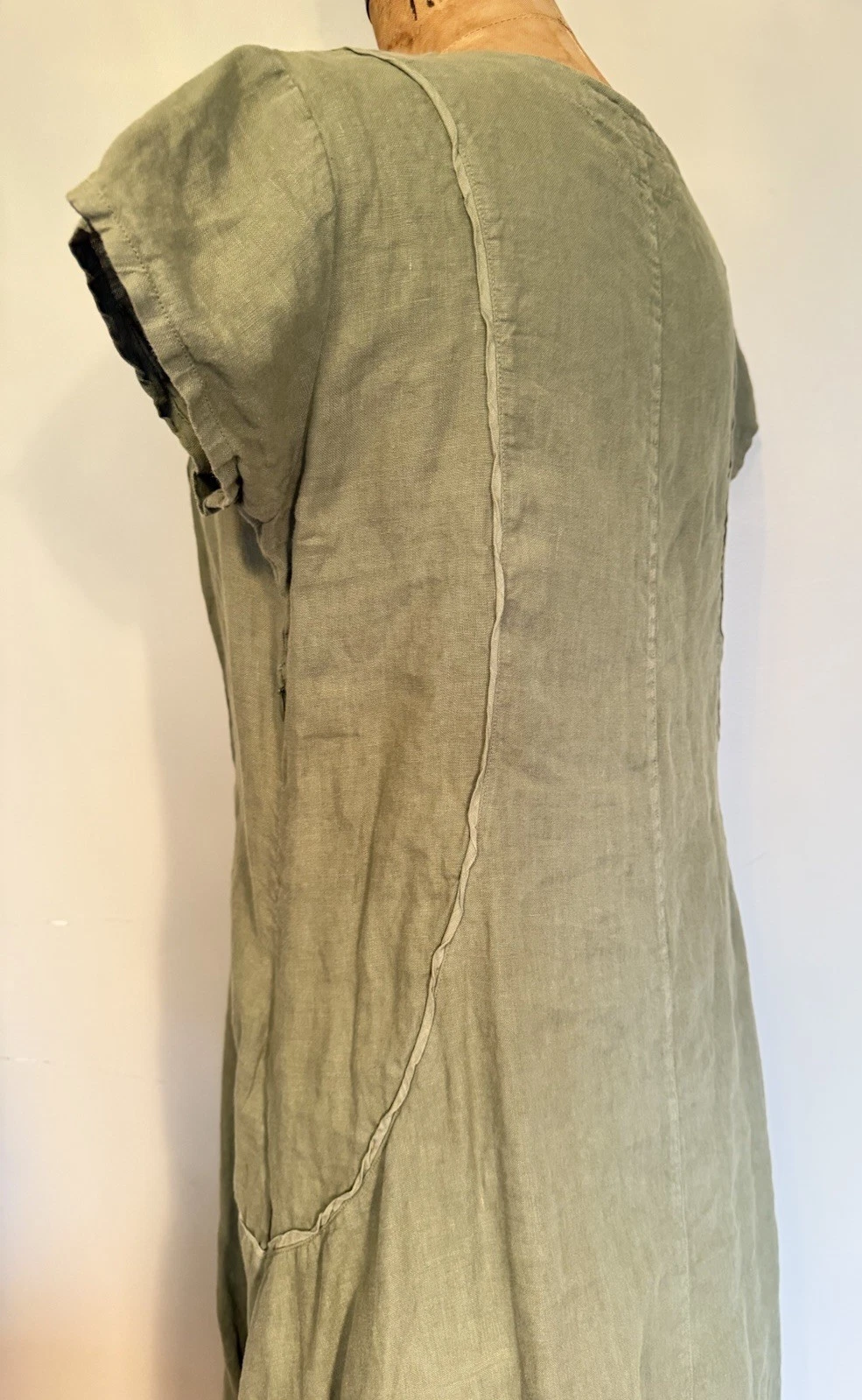 VETEMENTS Grizas verde salvia 100% lino lavato tasche Lagenlook taglia media