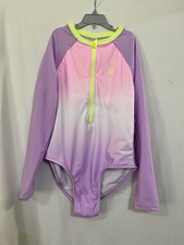 New Justice Girls Rash Guard Swimsuit 1 Piece Ombre Purple Pink Green U pick