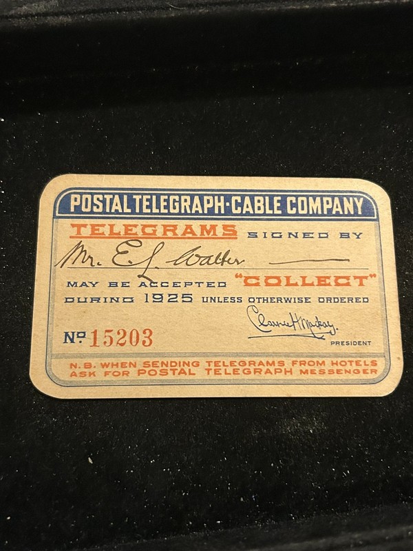 Postal Telegraph Cable Company 1925 "Collect" Telegrams Authorization Card