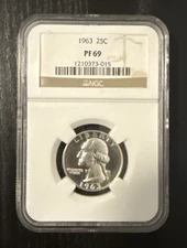 1963 Proof Washington Silver Quarter 25C NGC Pf 69