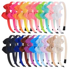 20 PCS Assorted Colors Grosgrain Bow Headbands With Teeth For Girls