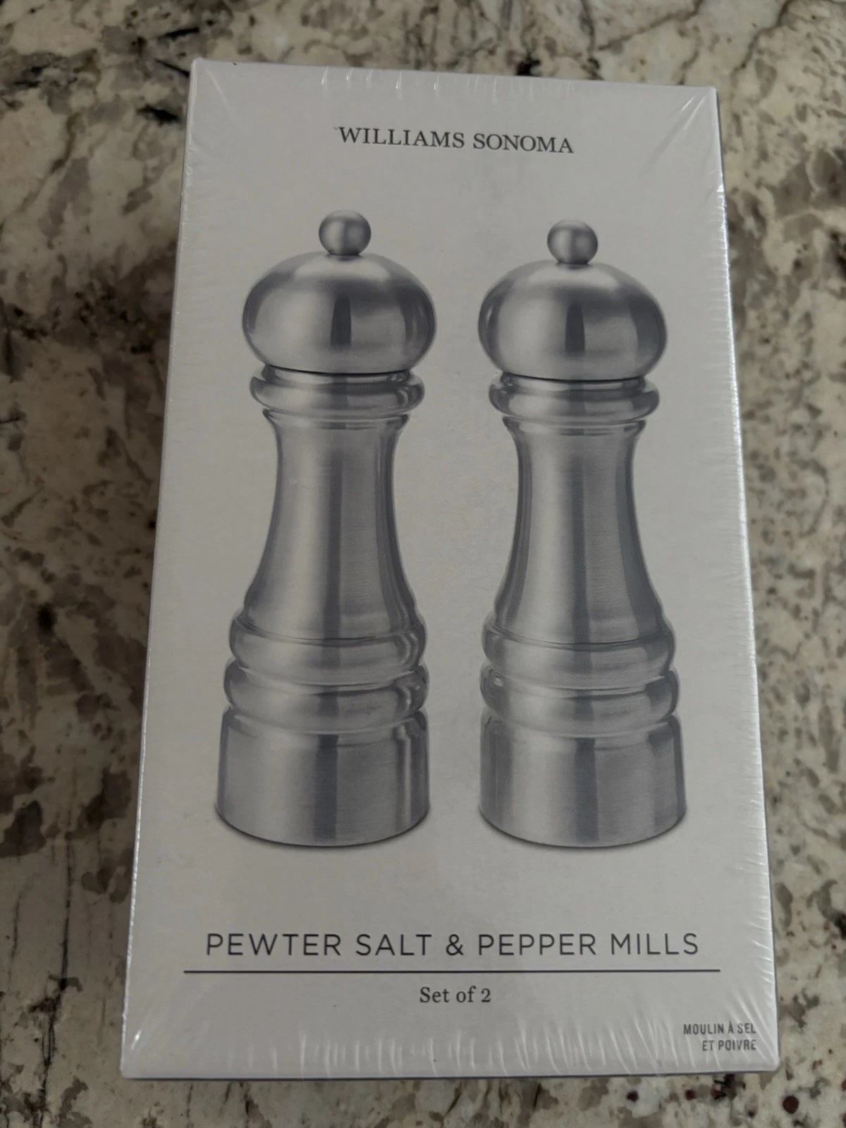 Williams Sonoma Pewter Salt & Pepper Mills Set Of 2. Retail Price $250