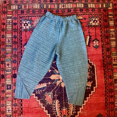 ISSEY MIYAKE PLEATS PLEASE Thicker Bounce Trousers - Knit Blue Pants - 5 - $560