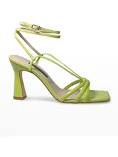 CHELSEA PARIS Womens Green Remy Square Toe Flare Leather Heeled Sandal 39