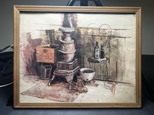 Stufa a pancia rustica vintage natura morta incorniciata arte da parete stampa americana