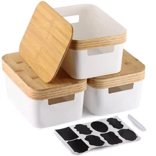 3Pcs Plastic Storage Bins with Bamboo Lids Stackable Storage Containers Bins ...