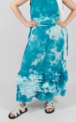 PRIVATSACHEN Teal  blue Tie Dye Multi Ruffle ZENTRALKNAPP  Skirt Sz 1 Small NWT